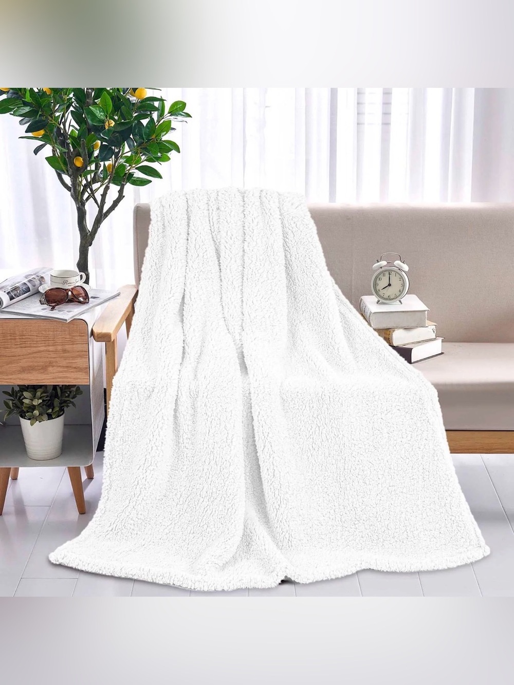 50x74 Plush White Sherpa Throw Blanket - Cozy Home Bedding